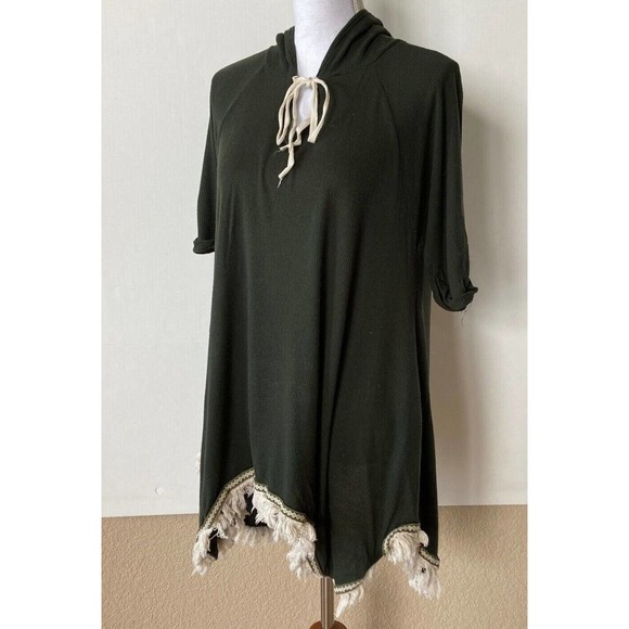 Altar'd State Womens Green Henley Waffle Knit Thermal Tribal Trim Fringe L - Picture 1 of 8